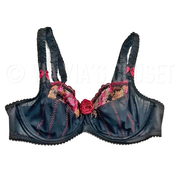Empreinte 32C Rose 08129 Black/Red Underwire Balcony/Demi Lace Bra - NEW Pin-Up - Picture 4 of 15